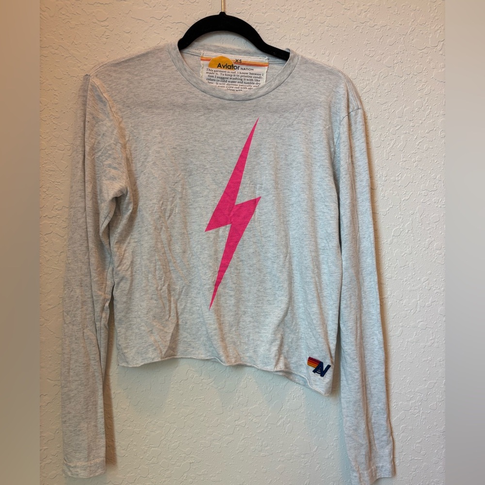 AVIATOR NATION Long Sleeve Shirt with Pink Lightning Bolt